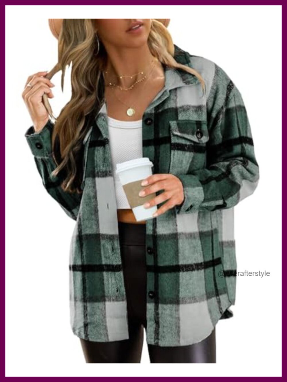 Women's Plaid Button Down Shacket Long Sleeve Flannel Shirt Jacket